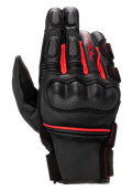 Alpinestars Phenom Lederhandschuhe, Motorrad-Rennhandschuhe, Schwarz und leuchtendes Rot, perforierter Hartschalen-Knöchelschutz, hochwertige Ziegenlederkonstruktion, rote Akkordeon-Stretcheinsätze und Alpinestars-Branding an der Seite.