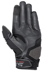 Alpinestars Halo Lederhandschuhe, Adventure-Touring-Motorradhandschuhe, Dunkelblau und Schwarz, Ansicht der Handfläche mit hochwertigem Ziegenleder, gummierten Grip-Zonen, ARshield-Schutzpolster und rotem ADV-TECH-Schriftzug am Handgelenkverschluss.