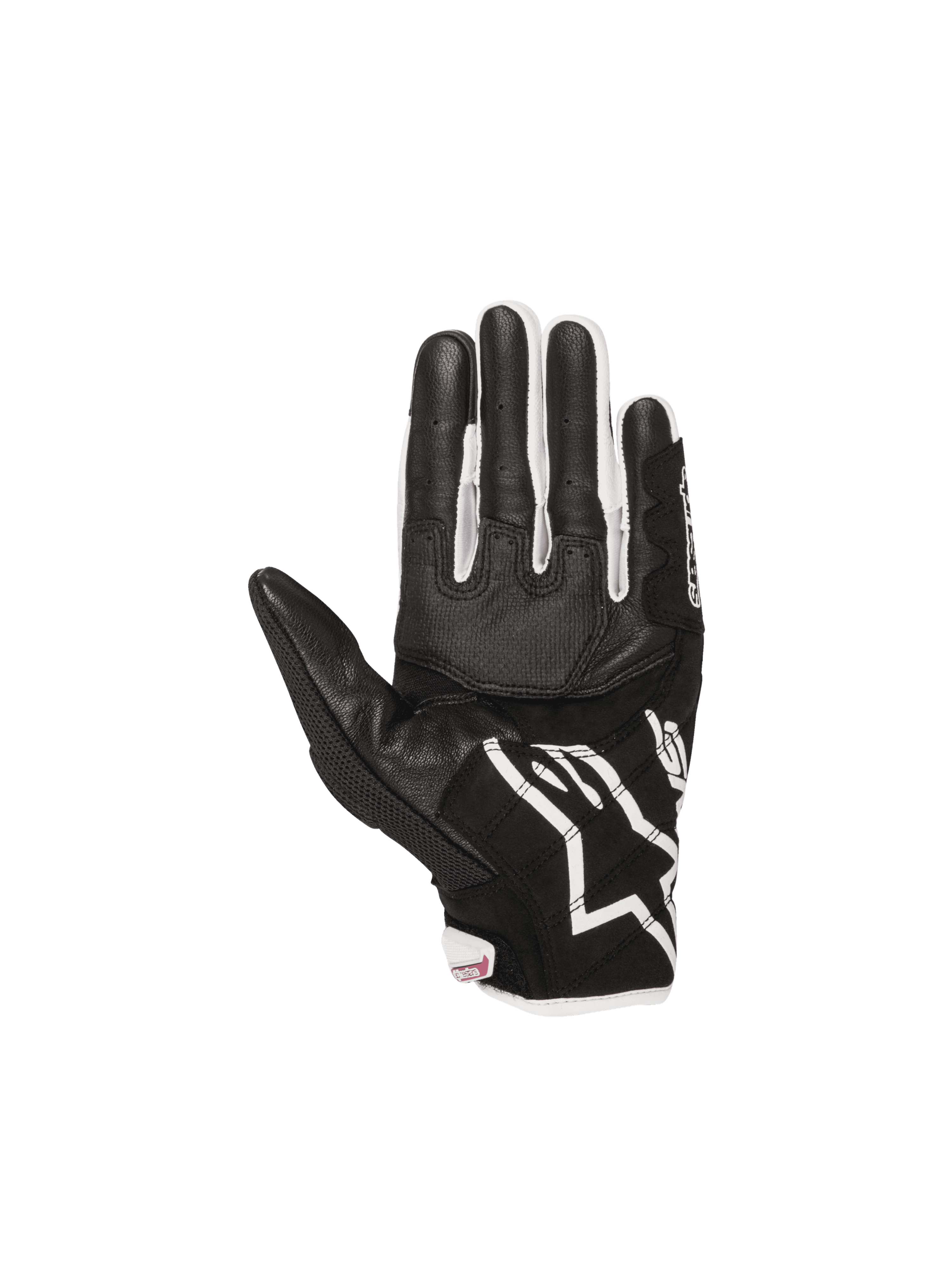 Alpinestars Stella SMX-2 Air Carbon V2 Damen-Handschuhe, schwarz-weiße Lederinnenhand mit verstärkten 3D-Mesh-Einsätzen.