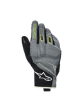 Alpinestars Moblast wasserdichte Handschuhe, Motorradhandschuhe, Fur Gray und Schwarz mit Sulphur Yellow Akzenten, urbanes Kurzstulpen-Design, weißes Astar-Logo am Handgelenk, neongelbes Branding auf dem Zeigefinger, wasserdichte Drystar-Performance für die Übergangszeit