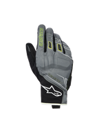 Alpinestars Moblast wasserdichte Handschuhe, Motorradhandschuhe, Fur Gray und Schwarz mit Sulphur Yellow Akzenten, urbanes Kurzstulpen-Design, weißes Astar-Logo am Handgelenk, neongelbes Branding auf dem Zeigefinger, wasserdichte Drystar-Performance für die Übergangszeit