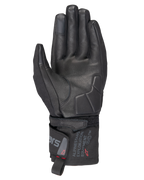 Alpinestars WT-3 Drystar® Insulated Gloves, Black motorcycle gloves, palm view showing leather reinforcement and padded palm, mid-length cuff with Alpinestars Exploration Equipment branding, touchscreen compatible fingertips, durable all-weather touring protection.