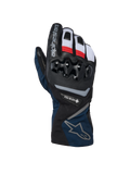 Alpinestars WT-8 GORE-TEX Insulated Gloves, motorcycle winter gloves, Black and Dark Blue with red and white accents, featuring hard TPU knuckle protection, GORE-TEX branding, and long-cuff design.