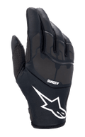 Alpinestars Thermo Shielder Handschuhe, schwarze Motocross-Handschuhe, mit großem weißem Stern-Logo und ASTARS-Branding, gepolsterte Oberhand mit laserlaminierten Details, Neoprenkonstruktion für kaltes Wetter, perforierte Belüftung am Daumen