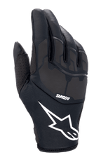 Alpinestars Thermo Shielder Handschuhe, schwarze Motocross-Handschuhe, mit großem weißem Stern-Logo und ASTARS-Branding, gepolsterte Oberhand mit laserlaminierten Details, Neoprenkonstruktion für kaltes Wetter, perforierte Belüftung am Daumen