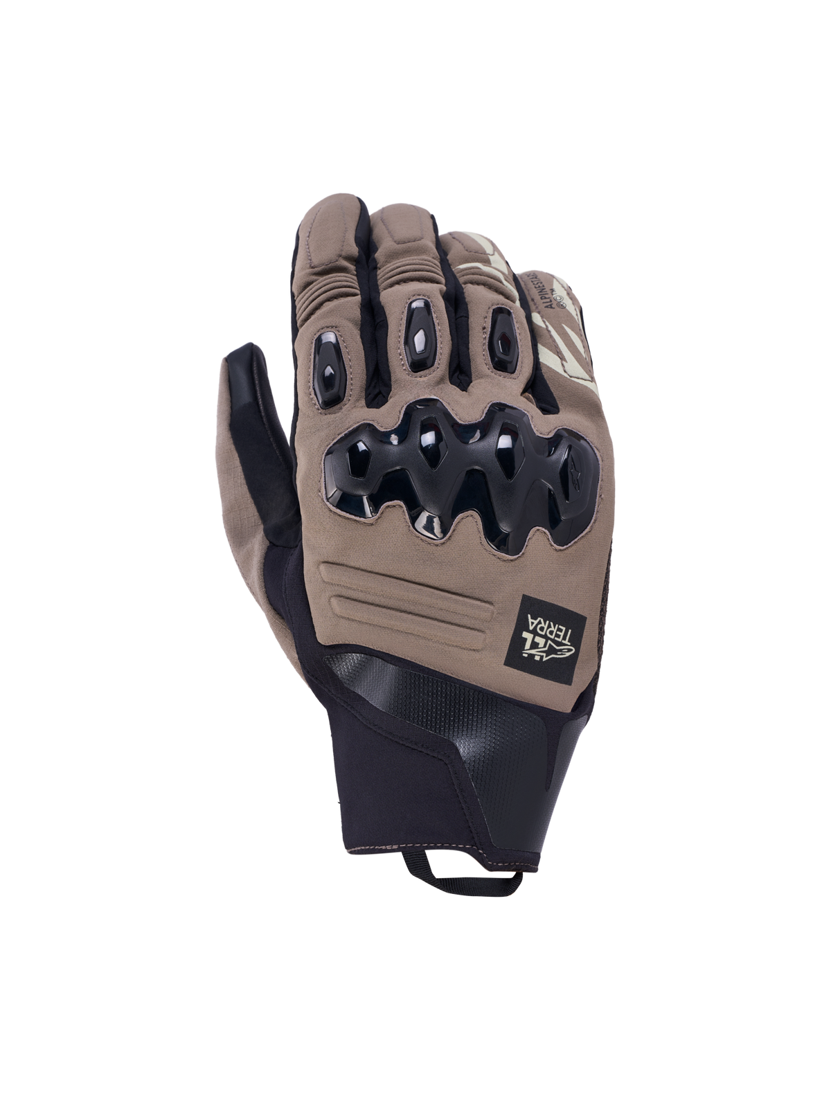 Alpinestars Harok Pro Drystar Gloves, Adventure Motorcycle Gloves, Walnut Black, featuring dual-density knuckle protection, waterproof Drystar membrane, and durable goat leather construction
