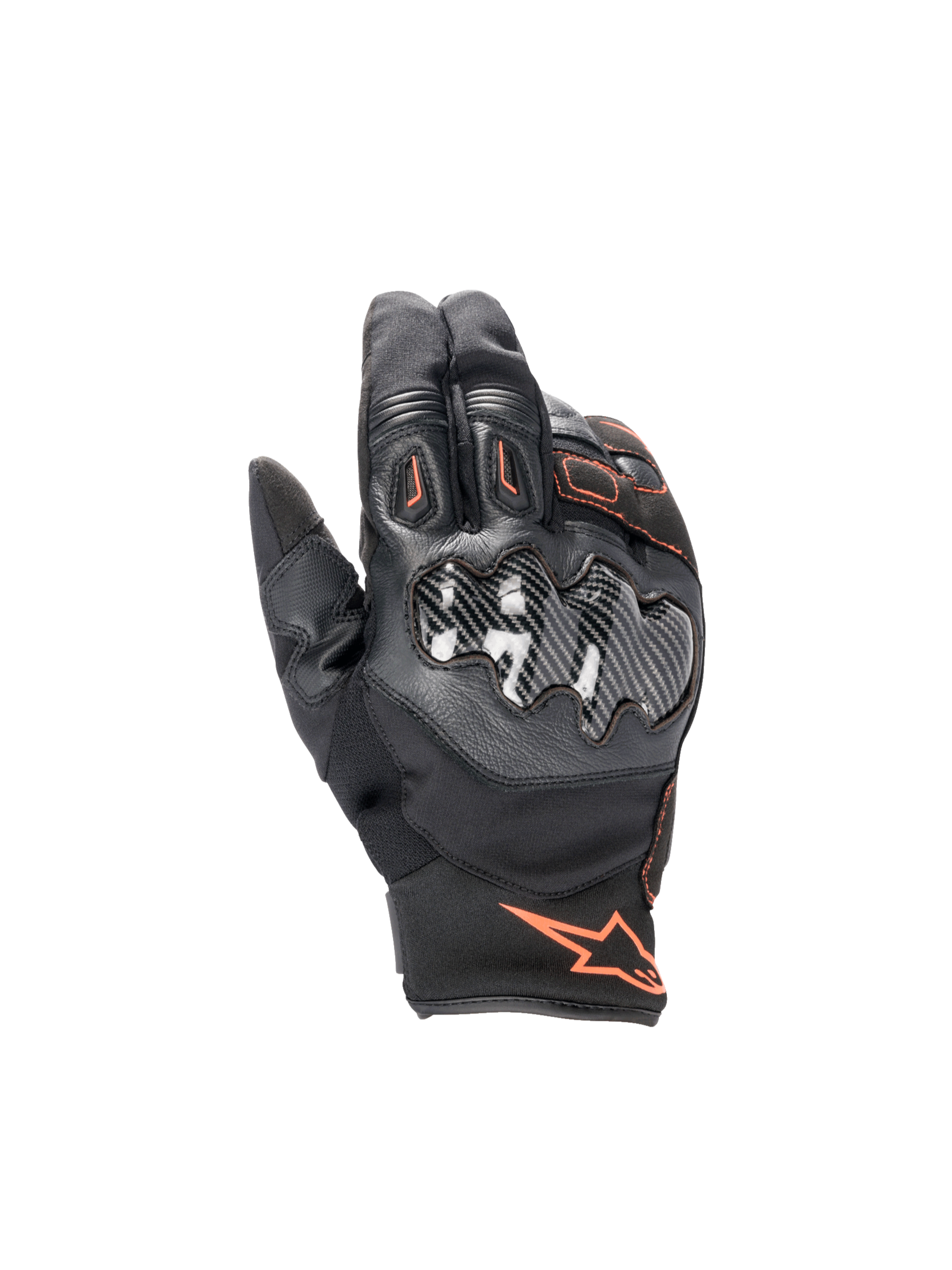 Alpinestars SMX-1 Drystar® Handschuhe, wasserdichte Motorradhandschuhe, Herren, Schwarz und Rot Fluo, mit Carbon-Knöchelschutz und Drystar® Membran.