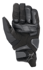 Alpinestars SMX-1 Drystar® Gloves, Motorcycle Gloves, Black Black, palm view showing synthetic suede construction, leather reinforcements, padded landing zones, and adjustable wrist closure with logo