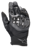 Alpinestars SMX-1 Drystar® Gloves, Black Motorcycle Gloves, featuring carbon effect knuckle protection, leather and textile construction, short cuff with Alpinestars logo on the wrist