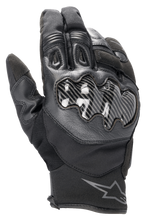 Alpinestars SMX-1 Drystar® Gloves, Black Motorcycle Gloves, featuring carbon effect knuckle protection, leather and textile construction, short cuff with Alpinestars logo on the wrist