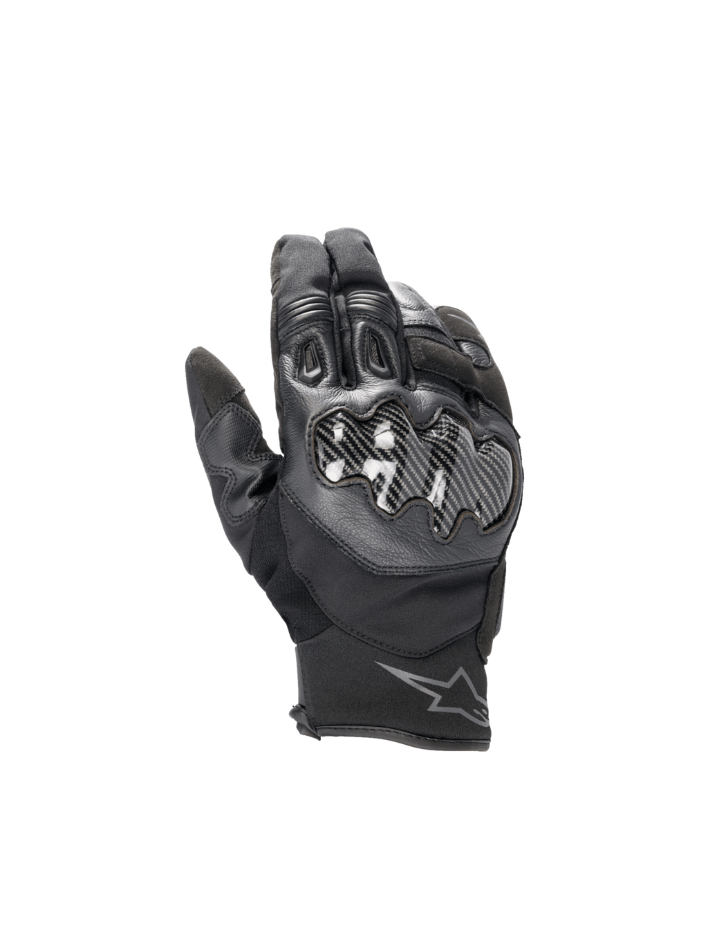 Alpinestars SMX-1 Drystar Handschuhe, wasserdichte Herren-Motorradhandschuhe, Schwarz, Carbon-Knöchelschutz, kurzes Bündchen, Leder-Textil-Konstruktion für Road-Racing.