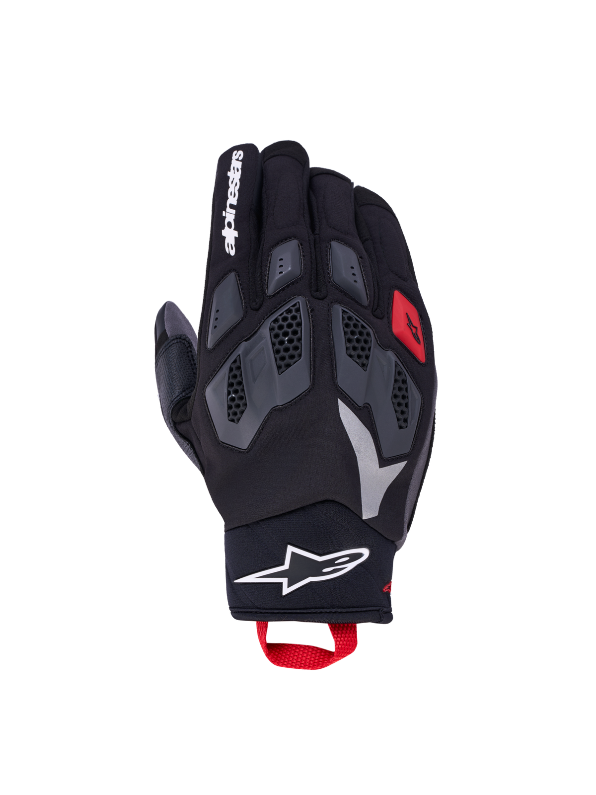 Alpinestars Maxdura Drystar Handschuhe, All-Terrain-Adventure-Motorradhandschuhe in Schwarz und Dunkelgrau, mit flexiblen TPR-Knöcheln, wasserdichter Drystar-Membran und roter Anziehschlaufe