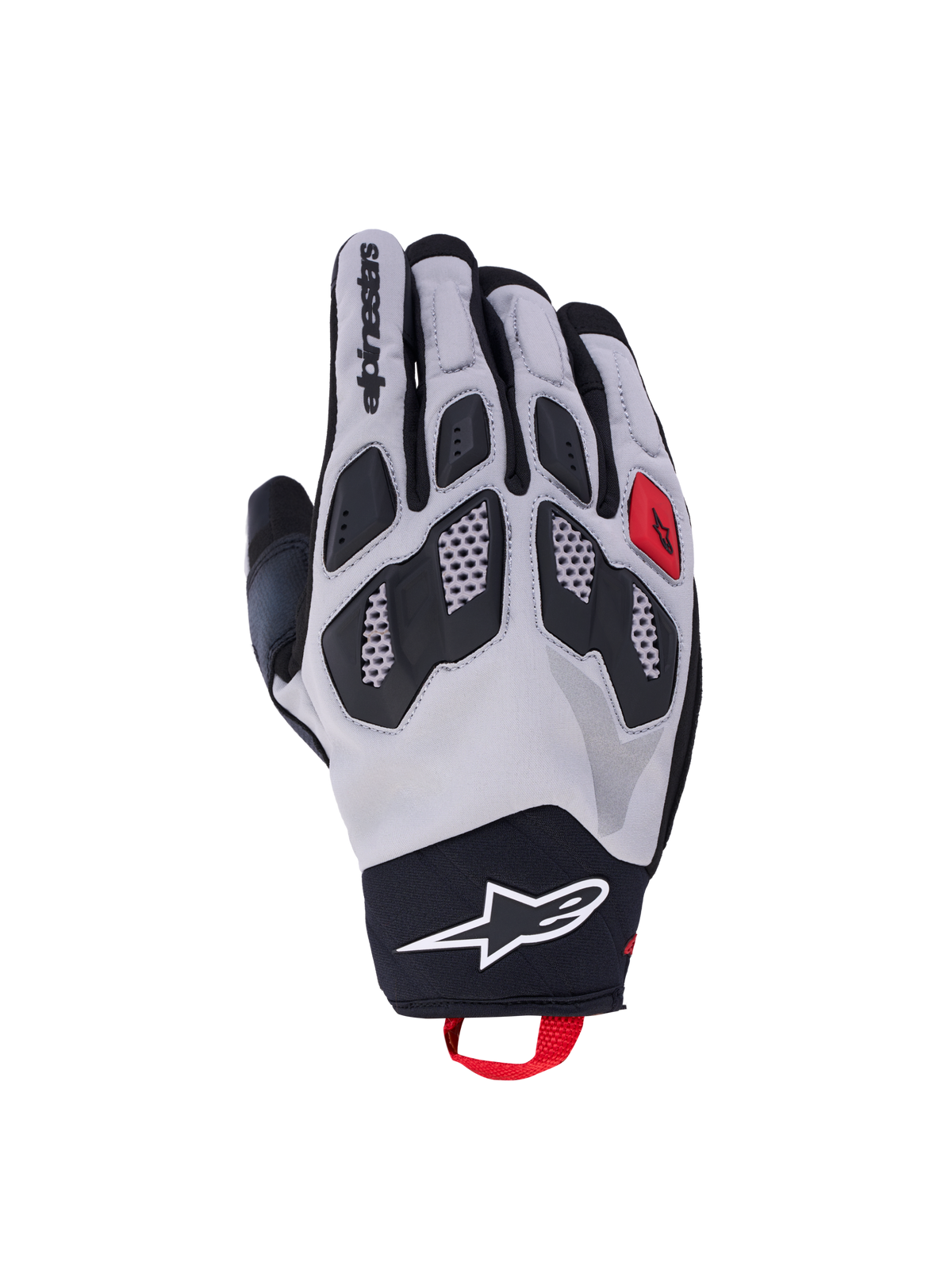 Alpinestars Maxdura Drystar Handschuhe, All-Terrain-Motorradhandschuhe in Grau und Schwarz mit roten Akzenten, flexible TPR-Knöchel und wasserdichte Konstruktion
