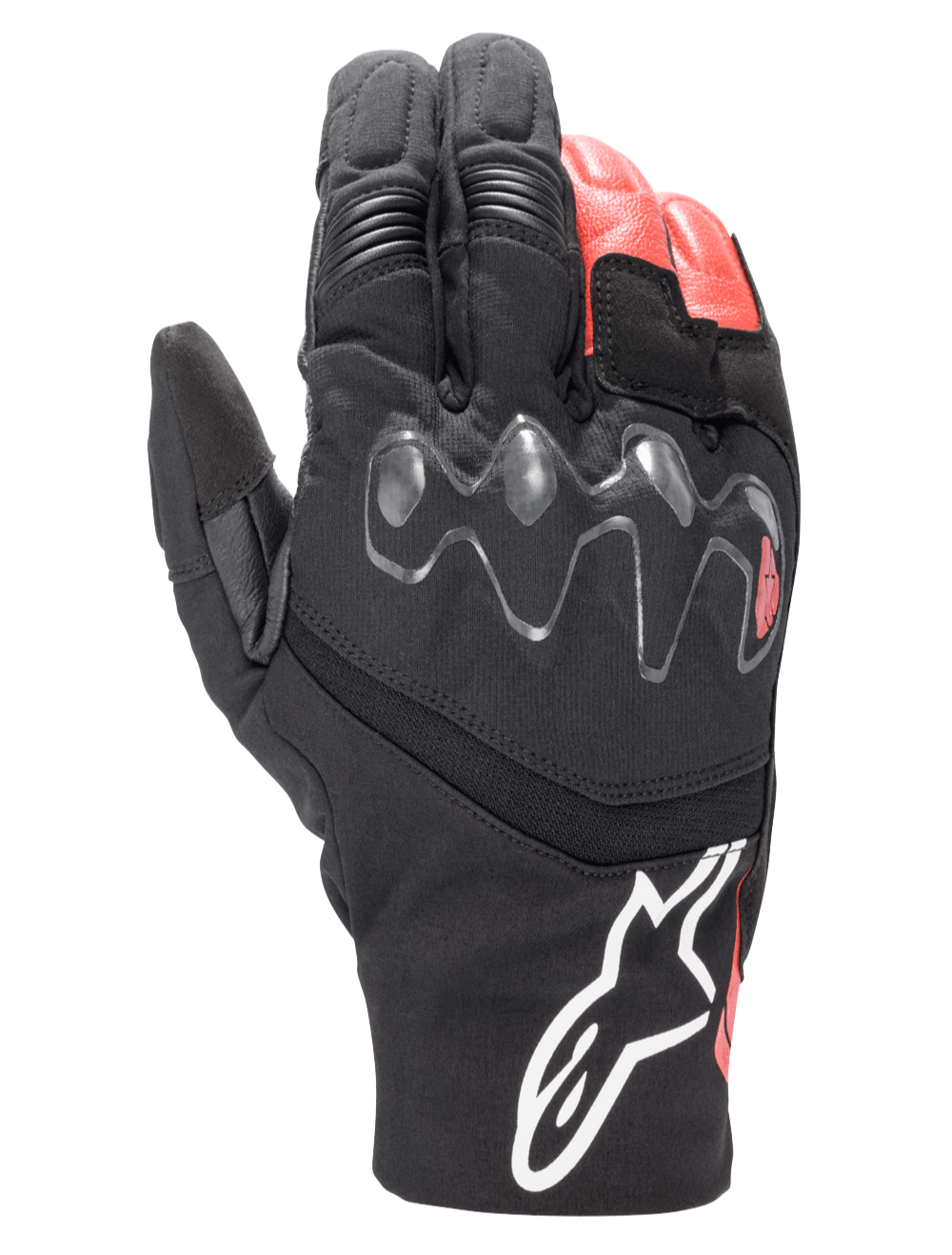 Alpinestars Hyde XT Drystar® XF Handschuhe, Motorrad-Adventure-Tourenhandschuhe, Schwarz und leuchtendes Rot, mit erweitertem viskoelastischem Knöchelschutz, wasserdichter Textil- und Lederkonstruktion und weißem Alpinestars-Logo auf der Manschette