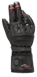 Alpinestars HT-7 Heat Tech Drystar Handschuhe, Beheizte Motorradhandschuhe, Schwarz mit roten Akzenten, elektronisches Heat Tech System mit Einschaltknopf an der Manschette, TPU-Knöchelschutz, wasserdichte Drystar-Technologie, Leder- und Textilkonstruktion