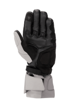 Alpinestars WR-X GORE-TEX Handschuhe, Winter-Motorradhandschuhe, Dunkelgrau, Ice Gray und Schwarz, Handflächenansicht mit Lederkonstruktion, Verstärkungen aus synthetischem Wildleder, Touchscreen-kompatibler Zeigefinger und lange Stulpe für Wetterschutz