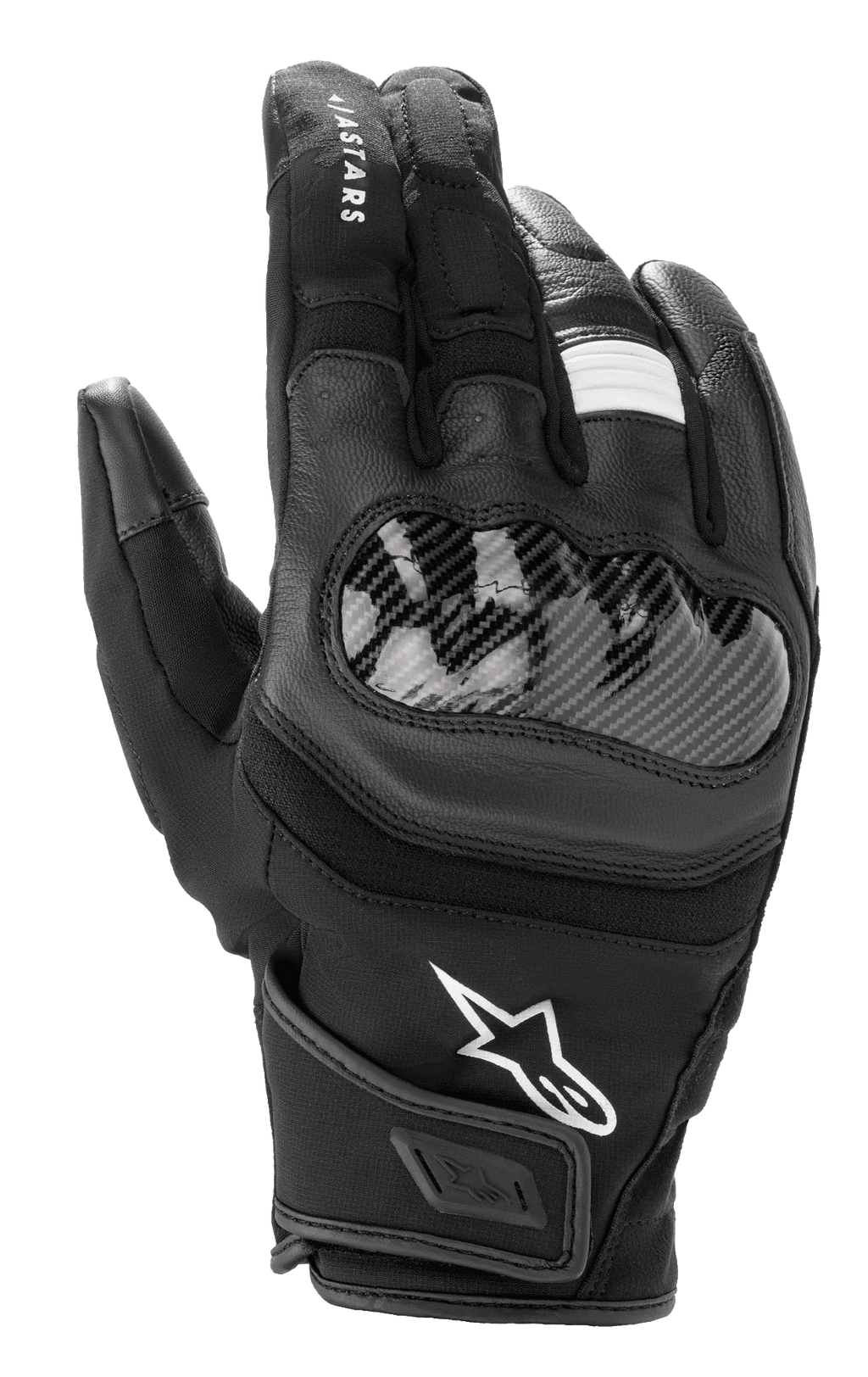 Alpinestars SMX Z Drystar® Handschuhe, kurze Motorradhandschuhe, Schwarz, mit hartem Knöchelschutz in Carbon-Optik, Leder- und Textilkonstruktion, weißem Alpinestars-Logo und wasserdichter Drystar®-Technologie