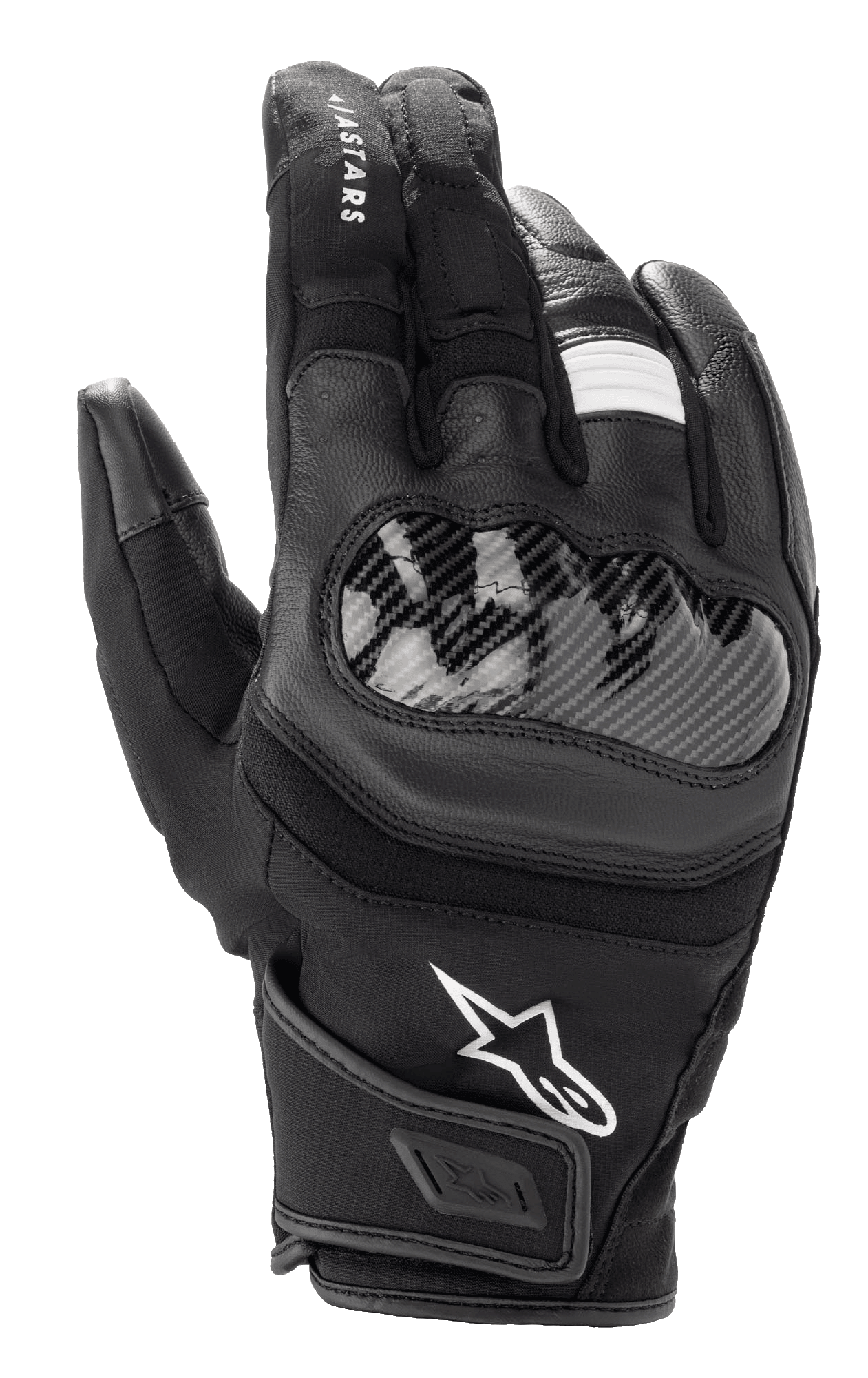 Alpinestars SMX Z Drystar® Handschuhe, kurze Motorradhandschuhe, Schwarz, mit hartem Knöchelschutz in Carbon-Optik, Leder- und Textilkonstruktion, weißem Alpinestars-Logo und wasserdichter Drystar®-Technologie
