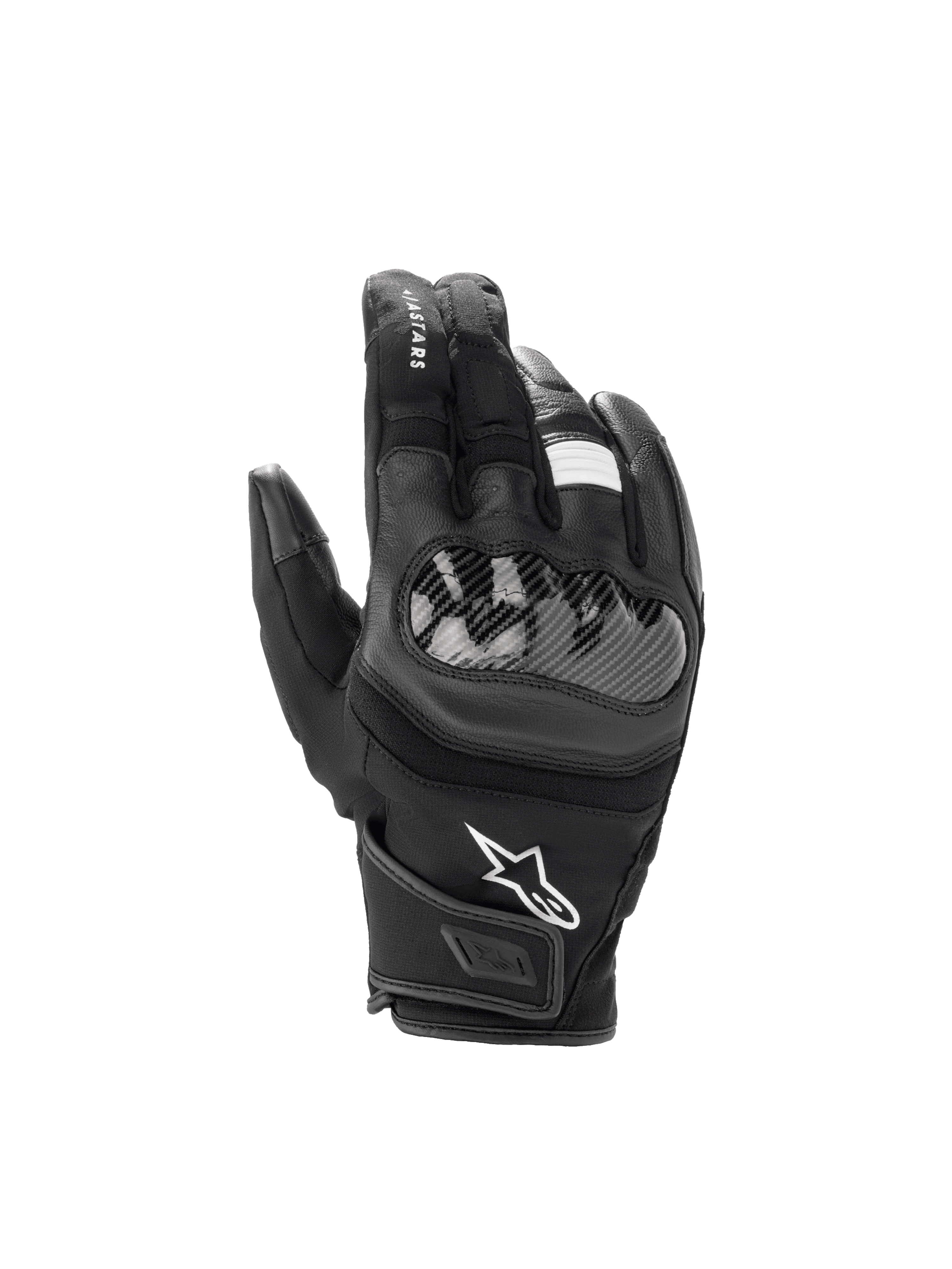 Alpinestars SMX Z Drystar Handschuhe, wasserdichte Motorradhandschuhe, Schwarz mit weißem Logo, Leder mit hartem Knöchelschutz.