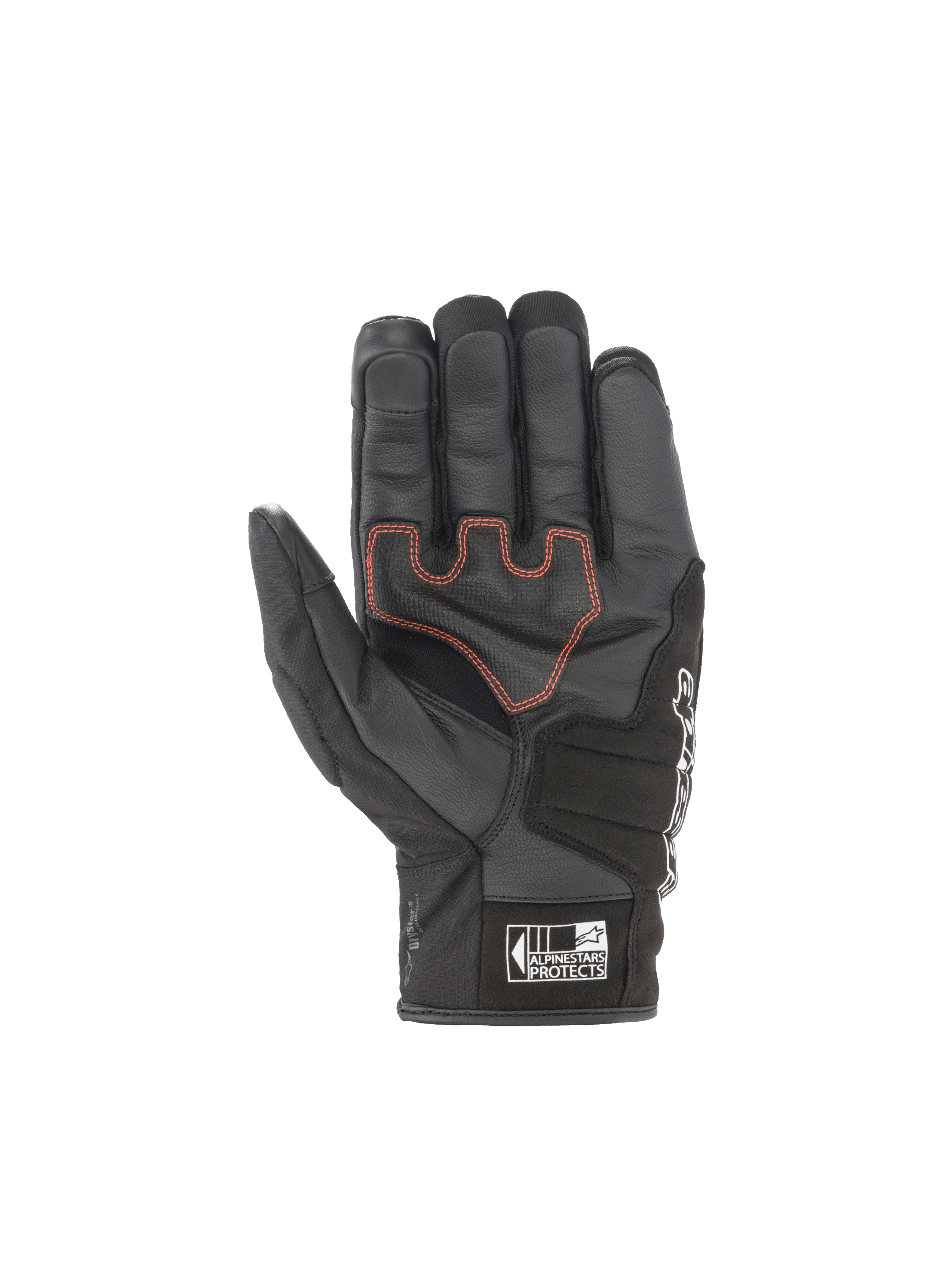 Alpinestars SMX Z Drystar® Handschuhe, wasserdichte Motorrad-Sporthandschuhe, Schwarz mit roten Nähten, aus Ziegenleder.