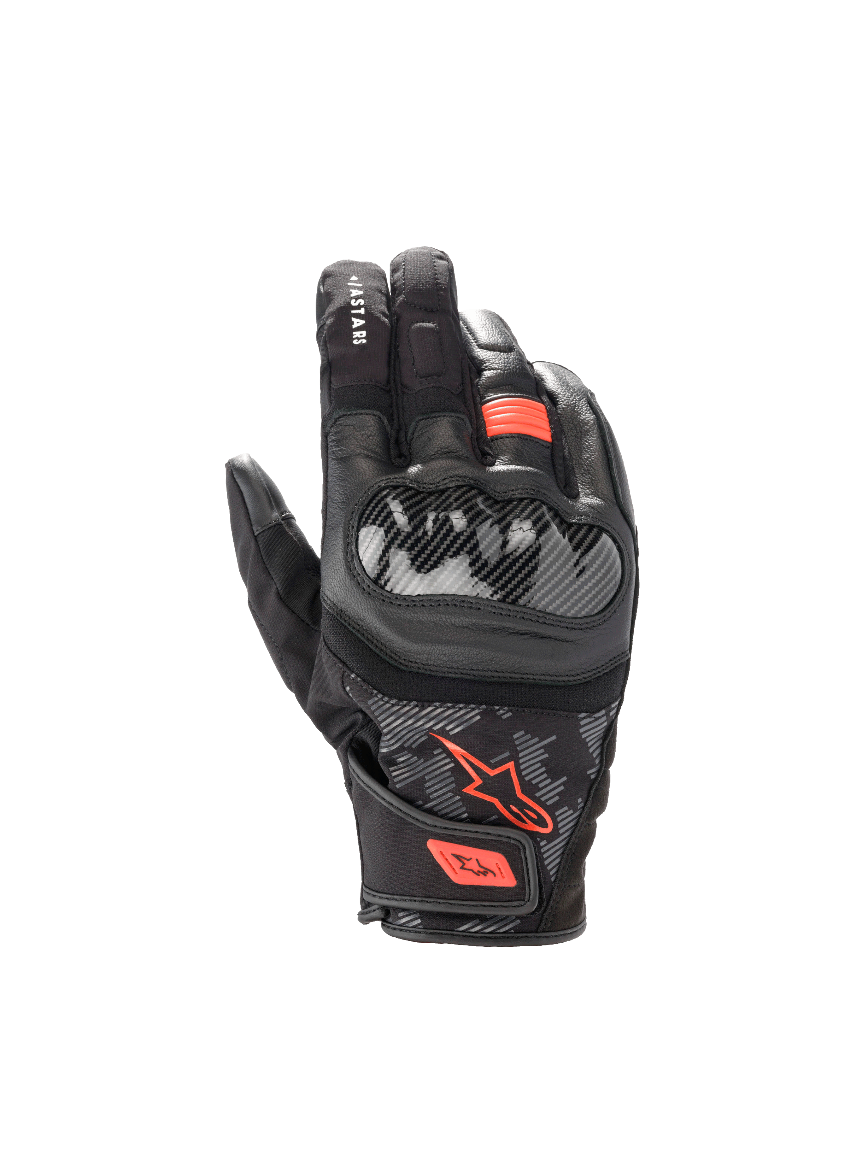 Alpinestars SMX Z Drystar® Handschuhe, wasserdichte Motorradhandschuhe, Schwarz und Rot Fluo, Ziegenleder mit hartem Knöchelschutz, Drystar-Performance-Technologie für Allwetter-Straßenfahrten.