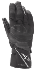 Alpinestars Andes V3 Drystar Handschuh, schwarzer Motorrad-Tourenhandschuh, Konstruktion aus Ziegenleder und Textil, integrierter Knöchelschutz, weißes Alpinestars-Logo auf der Stulpe mit reflektierendem Streifen, strukturierte Fingerpaneele und Drystar Performance Technologie