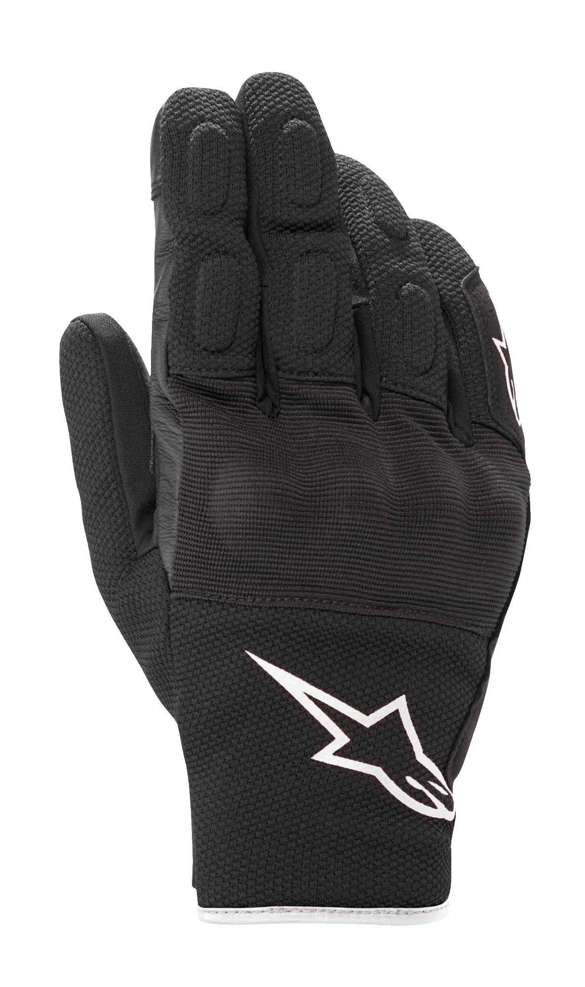Alpinestars S-Max Drystar® Gloves, Short-Cuff Motorcycle Gloves, Black with white Astar logo, leather and stretch mesh construction, featuring padded finger details and knuckle protection, waterproof sport road gear