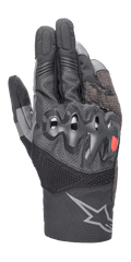 Alpinestars AMT-10 Air HDry Handschuhe, Motorradhandschuhe, Schwarz und Dunkelgrau, mit einem wellenförmigen überspritzten Knöchelschutz mit kleinem rotem Logo, MATRYX- und RIDEKNIT-Einsätzen zur Belüftung und einem großen grauen Stern-Logo am Bund