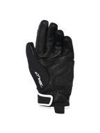 Alpinestars Stella Moblast Waterproof Handschuhe, Handflächenansicht, Schwarz mit weißen Akzenten, mit Handfläche aus Ziegenleder, Alpinestars-Logo und Drystar-Branding am Daumen, Motorradhandschuhe mit kurzer Stulpe für Damen