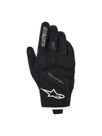 Alpinestars Stella Moblast Wasserdichte Handschuhe, Damen-Motorradhandschuhe, Schwarz mit weißen Akzenten, Handrückenansicht mit Alpinestars-Logo, MO.ST.EQ-Branding und weichem Knöchelschutz
