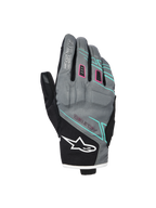 Alpinestars Stella Moblast Wasserdichte Handschuhe, Damen-Motorradhandschuhe, Grau und Schwarz mit pinken und türkisfarbenen Akzenten, Kurzstulpen-Design mit MO.ST.EQ. Branding, Textilkonstruktion mit schützender Knöchelpolsterung und weißem Alpinestars-Logo