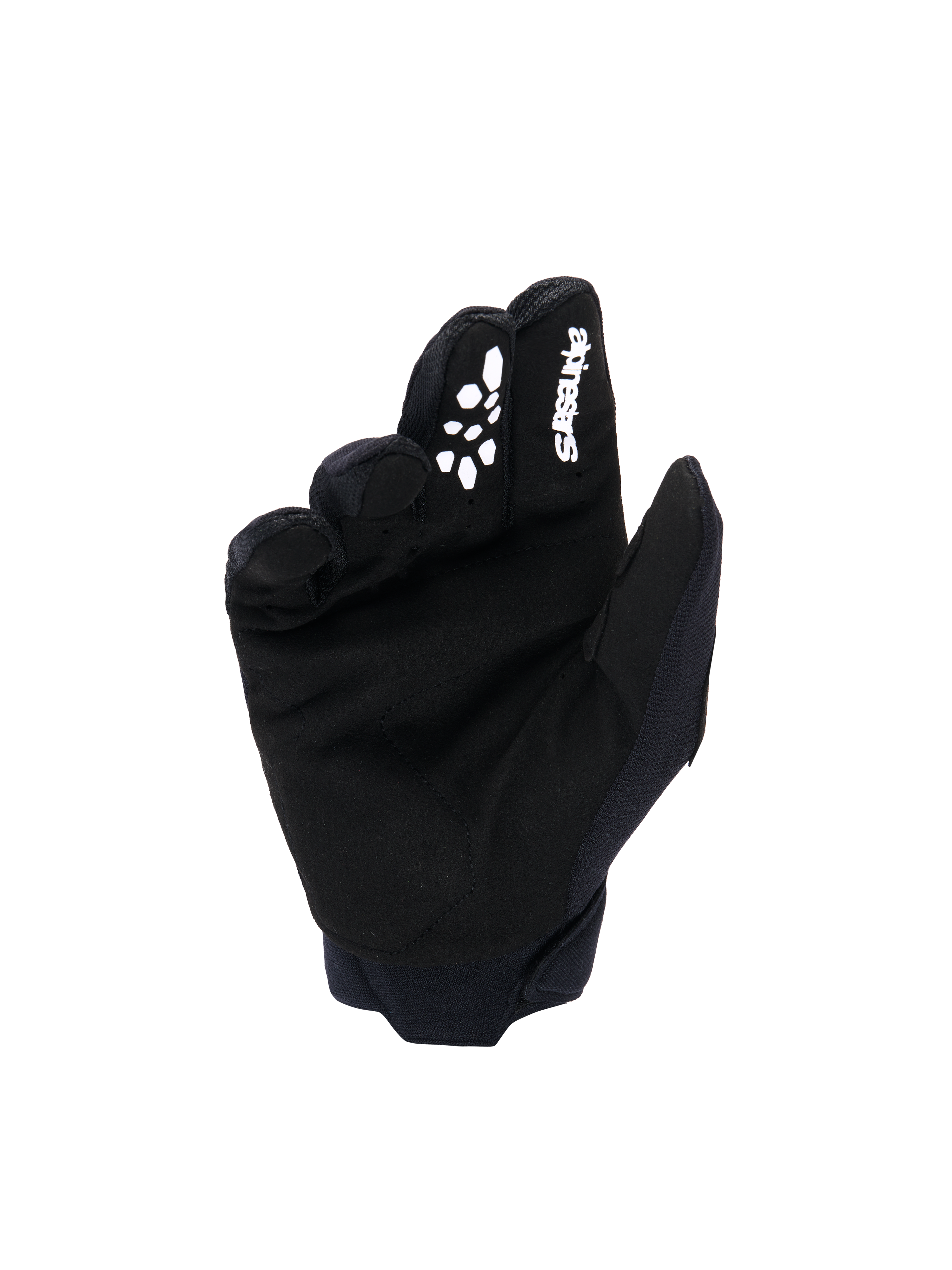 Alpinestars Full Bore V2 Handschuhe für Kinder & Jugendliche, Motocross-Handschuhe, Schwarz und Weiß, Handflächenansicht aus synthetischem Wildleder, weißes Alpinestars-Logo und Silikonprint am Zeigefinger für besseren Grip, strapazierfähige Offroad-Rennausrüstung