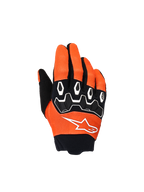Alpinestars Jugend & Kinder Full Bore V2 Handschuhe, Motocross-Handschuhe, Orange, Weiß und Schwarz, mit schwarzem TPR-Knöchelschutz, weißen geometrischen Mustern, weißem Stern-Logo und schwarzer Neoprenmanschette, Offroad-Fahrausrüstung für Kinder