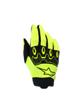 Alpinestars Youth & Kids Full Bore V2 Gloves, Kids Motocross Gloves, Yellow Fluo and Black, featuring the backhand view with a black star logo and ergonomic TPR knuckle protector, sporty design for off-road racing