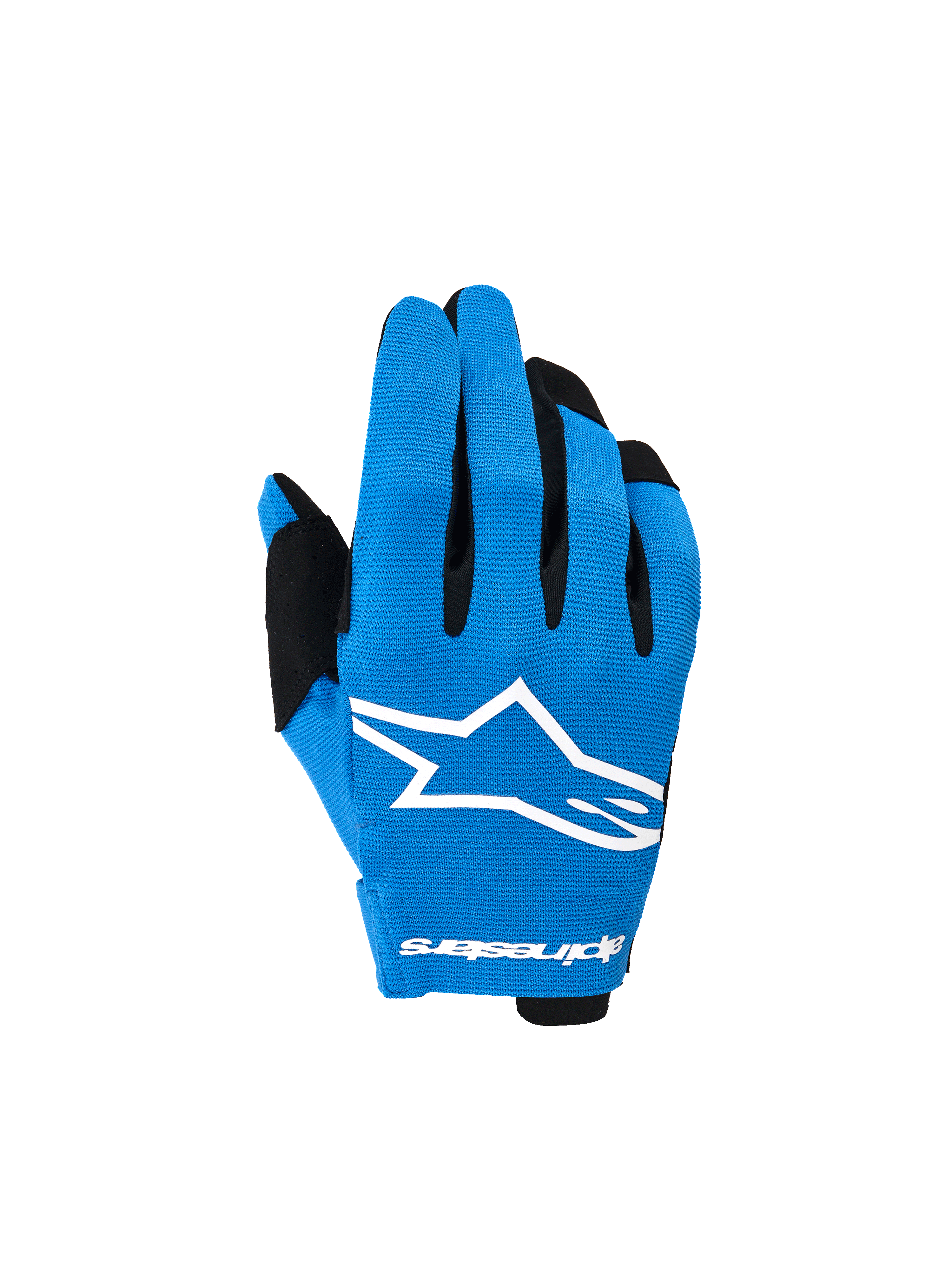 Alpinestars 2026 Youth Radar Gloves, Motocross Gloves, Ucla Blue and Black, featuring a bold white star logo on the backhand, black finger accents, and lightweight stretchable construction for off-road riding