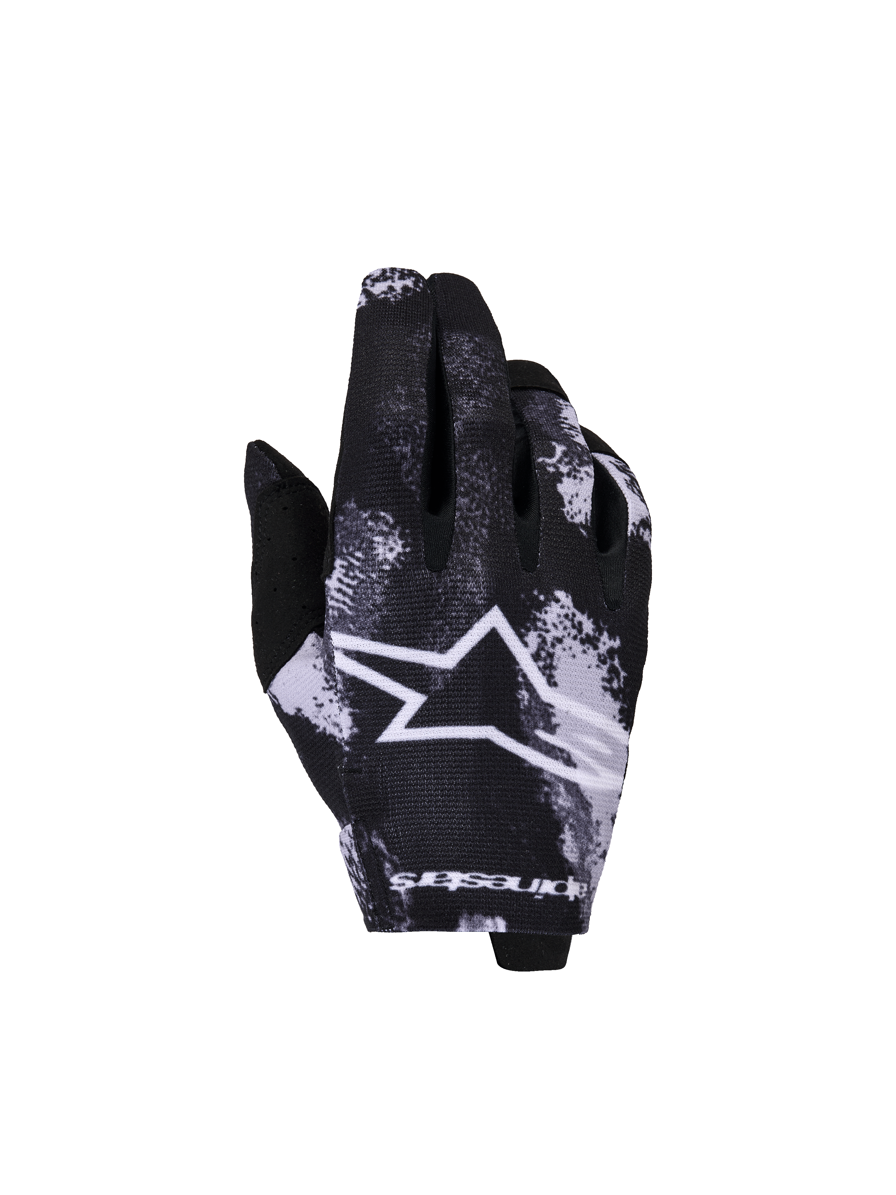 Alpinestars 2026 Youth Radar Handschuhe, Motocross- und Offroad-Handschuhe, Schwarz und Weiß, Stern-Logo mit Spritzmuster, strukturierte Materialkonstruktion, Jugendgröße