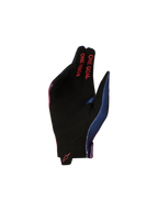 Alpinestars Radar Jugend-Handschuhe für Motocross, schwarze Wildlederhandfläche mit rotem „One Goal One Vision“-Text und blauen Akzenten.