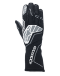 Alpinestars Tech-1 ZX V4 Handschuhe, Motorsport-Rennhandschuhe, Schwarz und Anthrazit, mit einem großen Stern-Logo auf dem Handrücken und Alpinestars-Schriftzug auf der langen Stulpe, Stern-Logo auf dem Zeigefinger, professionelle feuerfeste Konstruktion