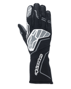 Alpinestars Tech-1 ZX V4 Handschuhe, Motorsport-Rennhandschuhe, Schwarz und Anthrazit, mit einem großen Stern-Logo auf dem Handrücken und Alpinestars-Schriftzug auf der langen Stulpe, Stern-Logo auf dem Zeigefinger, professionelle feuerfeste Konstruktion