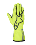 Alpinestars Tech-1 K Race V2 Pure Handschuhe, Karting-Rennhandschuhe, Neongelb und Grau, großes Stern-Logo auf dem Handrücken, schwarze Fingereinsätze, gut sichtbare, leichte Motorsportausrüstung