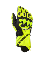Alpinestars GP Plus R V3 Leather Gloves, Motorcycle Racing Gloves, Yellow Fluo and Black, featuring hard knuckle protectors, perforated ventilation zones, and secure cuff closure with bold branding.