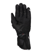 Alpinestars SP-3 Gloves, Black Motorcycle Gloves, palm view featuring full leather construction, long gauntlet cuff with dual closure system, palm grip reinforcements, and touchscreen-compatible fingertip, racing-inspired road gear