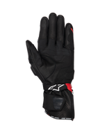 Alpinestars SP-3 Handschuhe, Motorrad-Rennhandschuhe aus schwarzem Leder mit roten Details, Grip-Einsätze an der Handfläche.