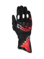 Alpinestars SP-3 Handschuhe, Motorradrennhandschuhe für Herren, Schwarz, Rot und Weiß, Leder, Knöchelschutz, langer Schaft