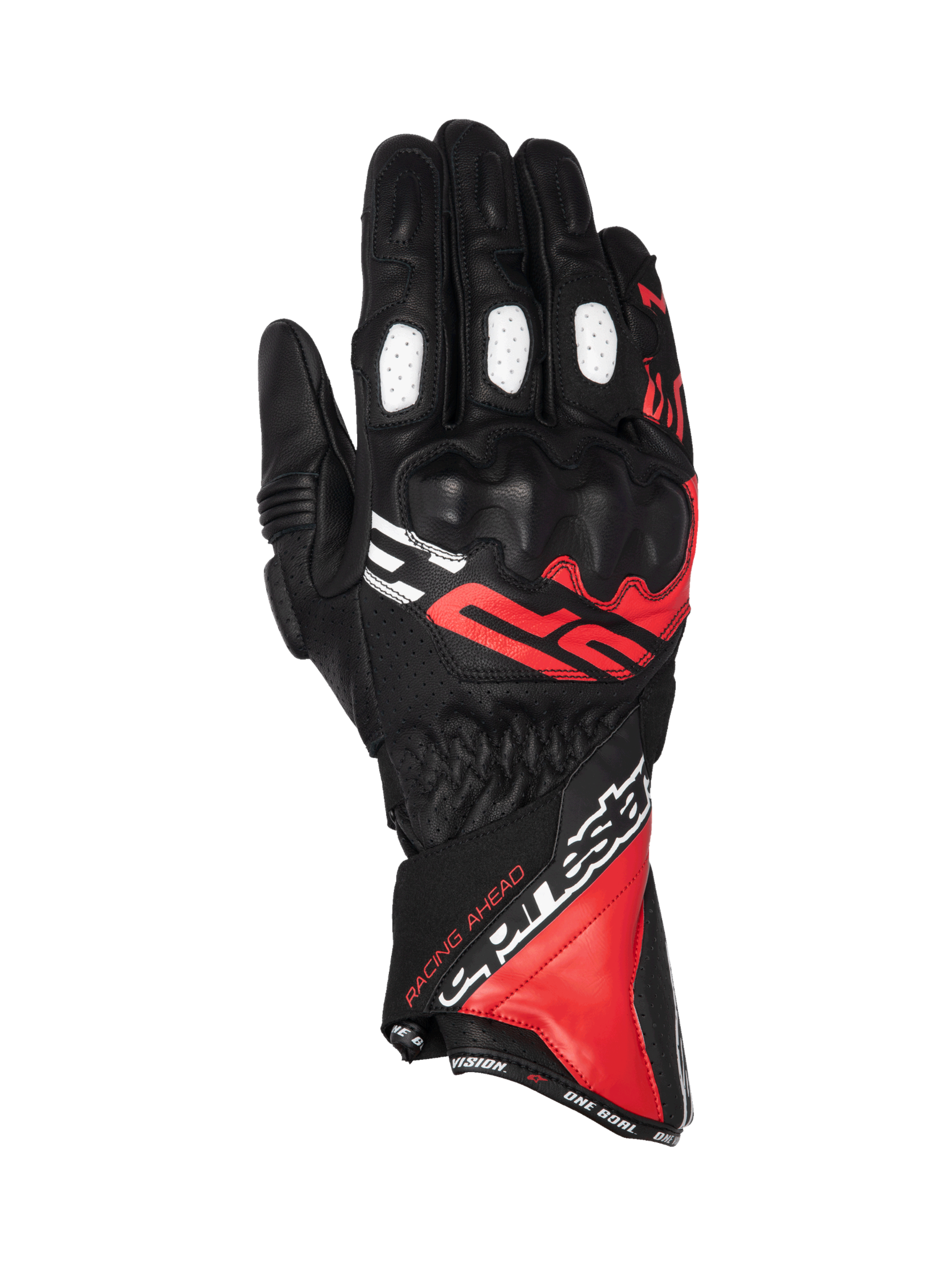 Alpinestars SP-3 Handschuhe, Motorradrennhandschuhe für Herren, Schwarz, Rot und Weiß, Leder, Knöchelschutz, langer Schaft
