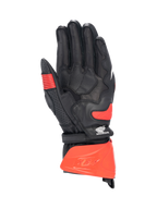 Alpinestars Honda GP Pro R3 Handschuhe, Motorradrenn-Stulpenhandschuhe für Herren, Schwarz und Hellrot, Handflächenansicht aus Känguruleder, CE-zertifiziert
