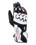 Alpinestars GP Pro R4 Handschuhe, Motorrad-Rennhandschuhe, Schwarz, Weiß und Rot, mit weißen DFS-Knöchelprotektoren, hochwertiger Lederkonstruktion und High-Performance-Design für die Rennstrecke.