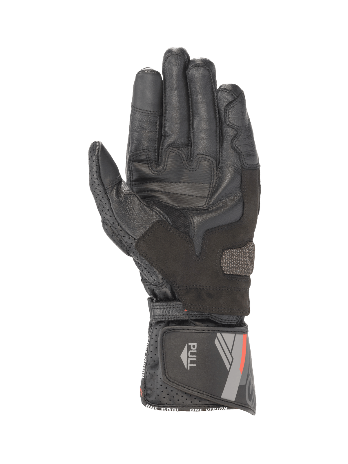 Alpinestars SP-8 V3 Motorradhandschuhe, Schwarz, Leder, Innenhand mit Griffverstärkungen und Klettverschluss am Bündchen.