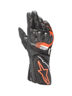 Alpinestars SP-8 V3 Lederhandschuhe in Schwarz und Rot Fluo, Motorradhandschuhe mit SP-Knöchelschutz für den Rennsport.