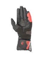 Alpinestars SP-8 V3 Handschuhe, Motorradhandschuhe aus Leder, Schwarz und Rot, Handflächenansicht mit Grip-Einsatz.